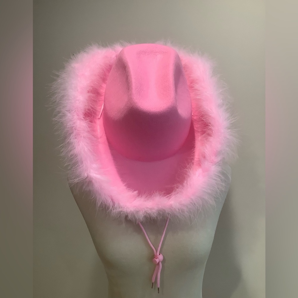 Pink Feathered Hard Cowboy Hat Fits Adults, NWT